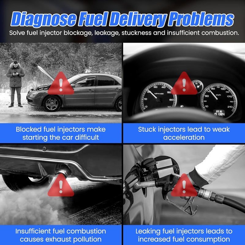 OBDResource Automotive Car Fuel Injector Tester and Adapter Kit,12V Vehicle Fuel System Diagnostic Tool with LED Display,10 Pulse Modes Injector Tester,12V/5V DC Output Power - Image 3